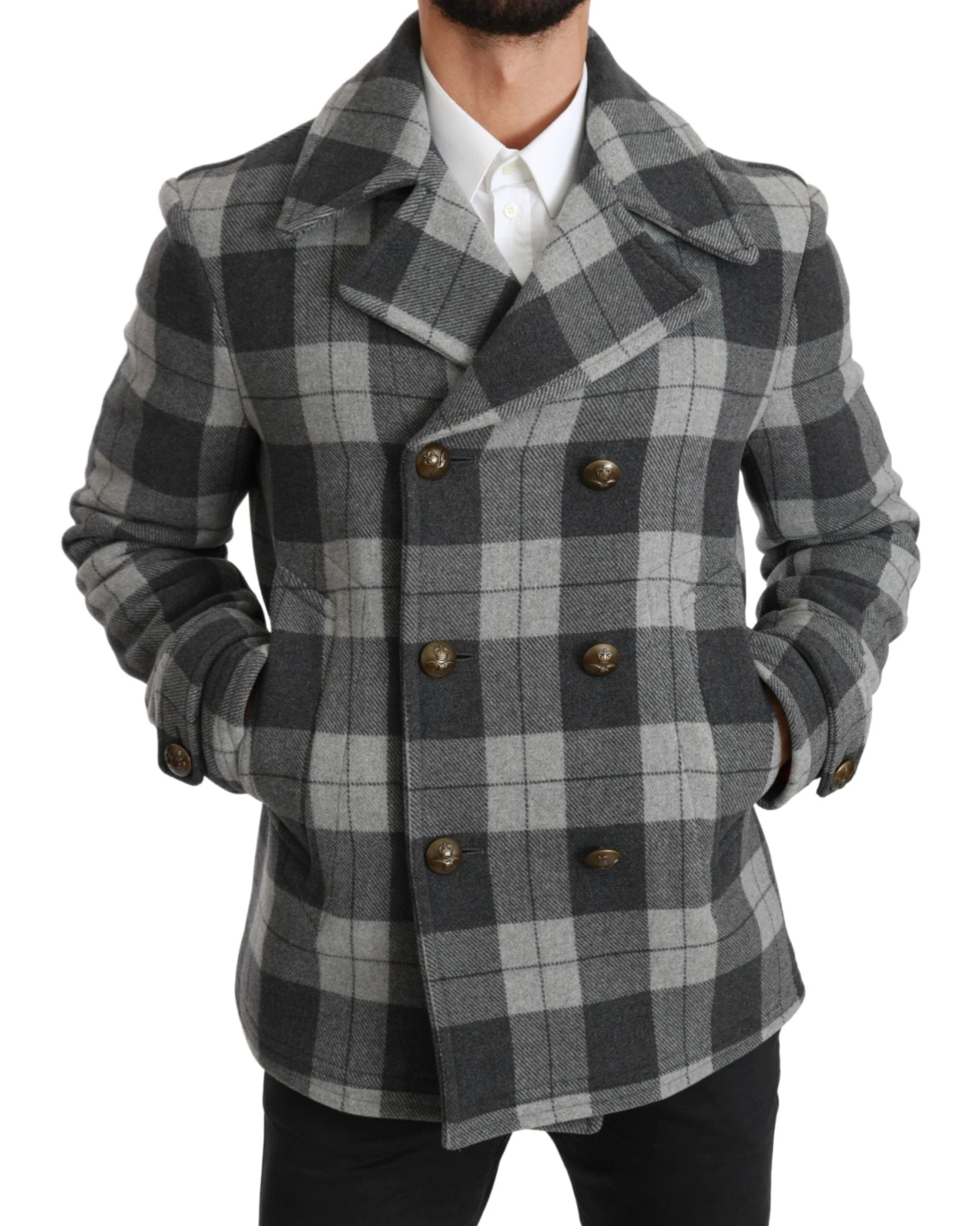Dolce & Gabbana Gray Check Wool Cashmere Coat Jacket by Dolce & Gabbana