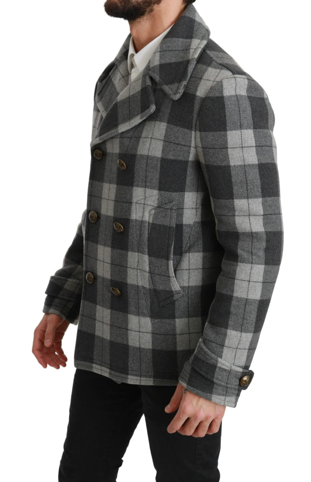 Dolce & Gabbana Gray Check Wool Cashmere Coat Jacket by Dolce & Gabbana