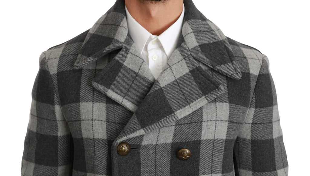 Dolce & Gabbana Gray Check Wool Cashmere Coat Jacket by Dolce & Gabbana