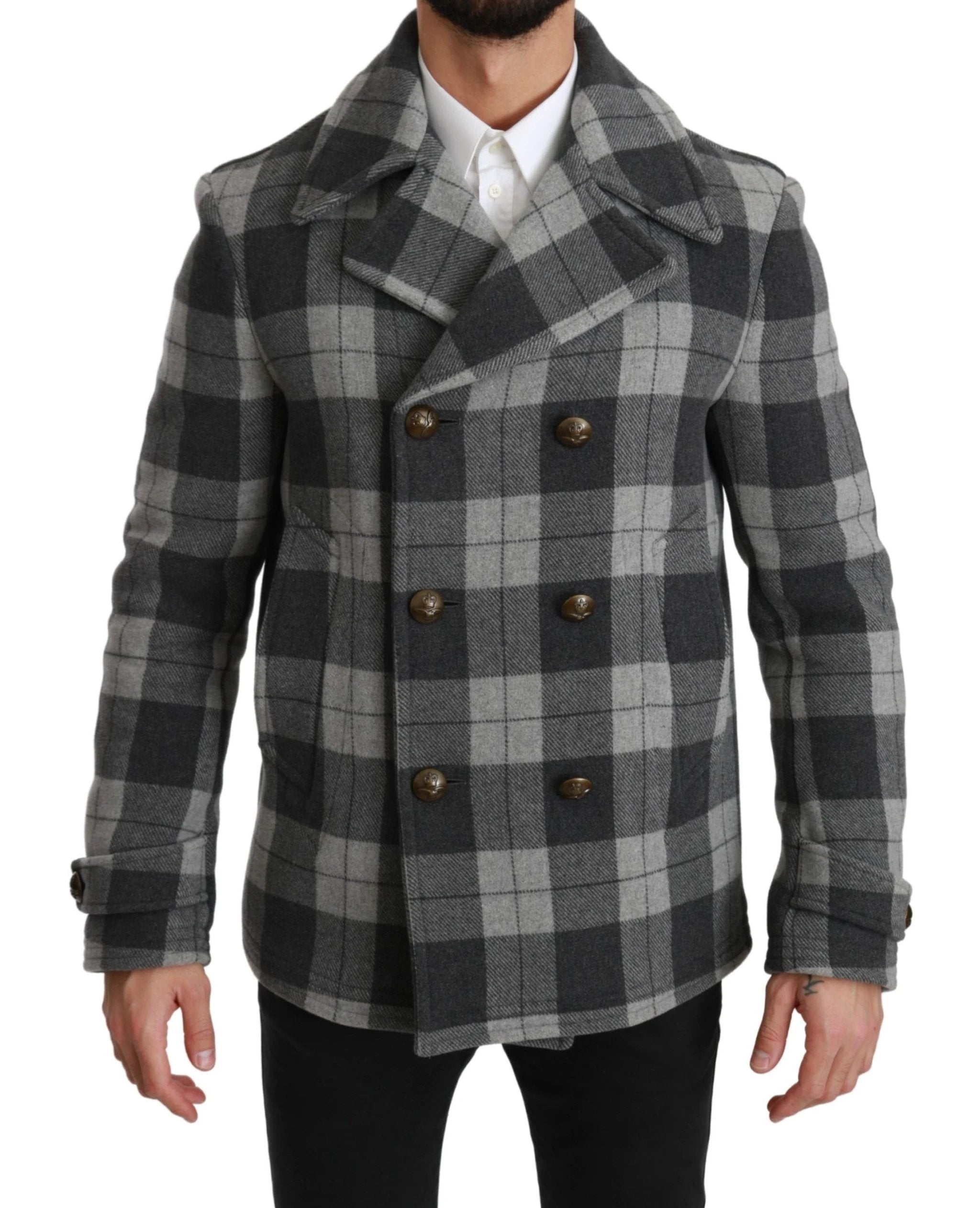 Dolce & Gabbana Gray Check Wool Cashmere Coat Jacket by Dolce & Gabbana