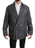Dolce & Gabbana Navy Blue Patterned Double Breasted Coat Jacket by Dolce & Gabbana
