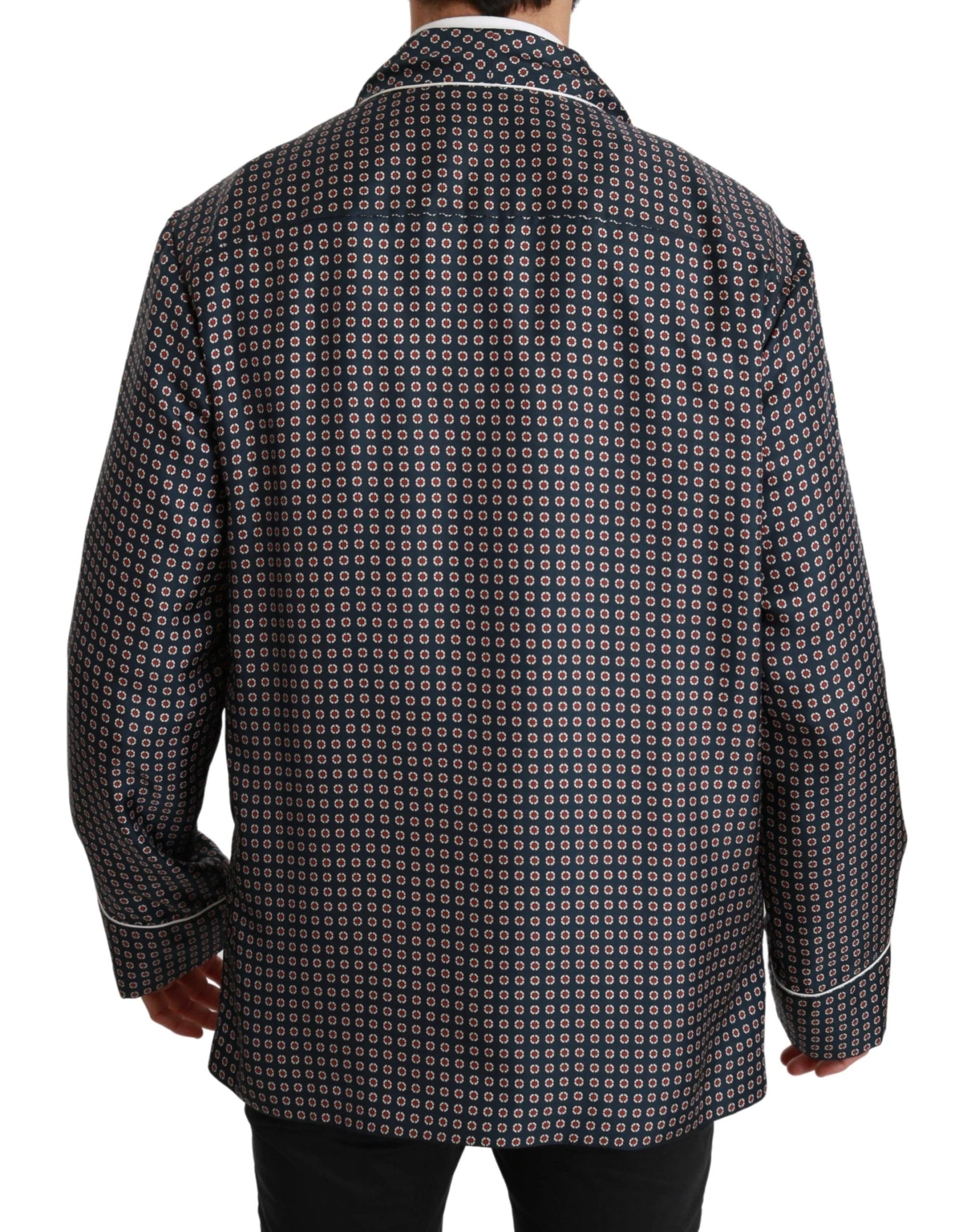 Dolce & Gabbana Navy Blue Patterned Double Breasted Coat Jacket by Dolce & Gabbana