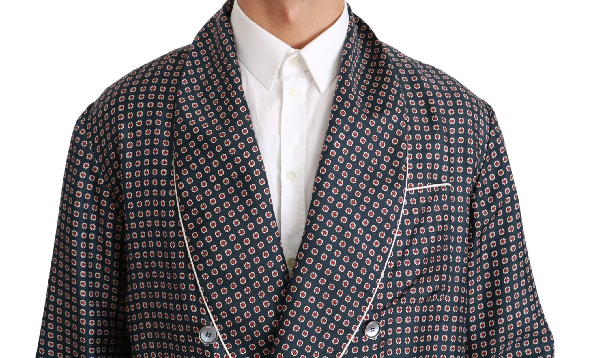 Dolce & Gabbana Navy Blue Patterned Double Breasted Coat Jacket by Dolce & Gabbana