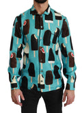 Dolce & Gabbana Blue Silk Ice Cream Print Casual Shirt by Dolce & Gabbana
