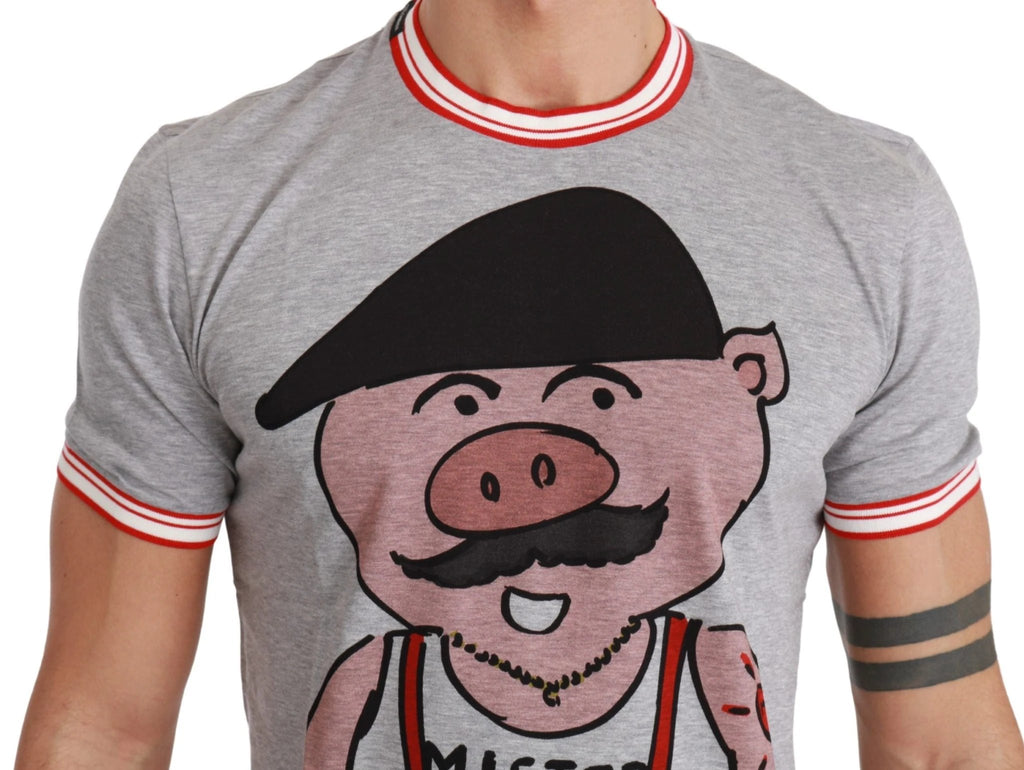 Dolce & Gabbana Gray Cotton Top 2019 Year of the Pig T-shirt by Dolce & Gabbana