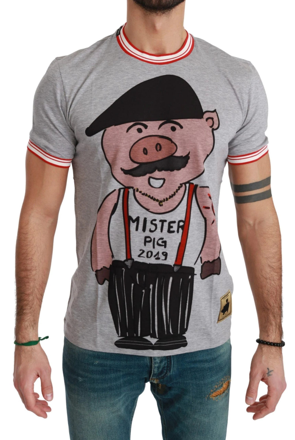 Dolce & Gabbana Gray Cotton Top 2019 Year of the Pig T-shirt by Dolce & Gabbana