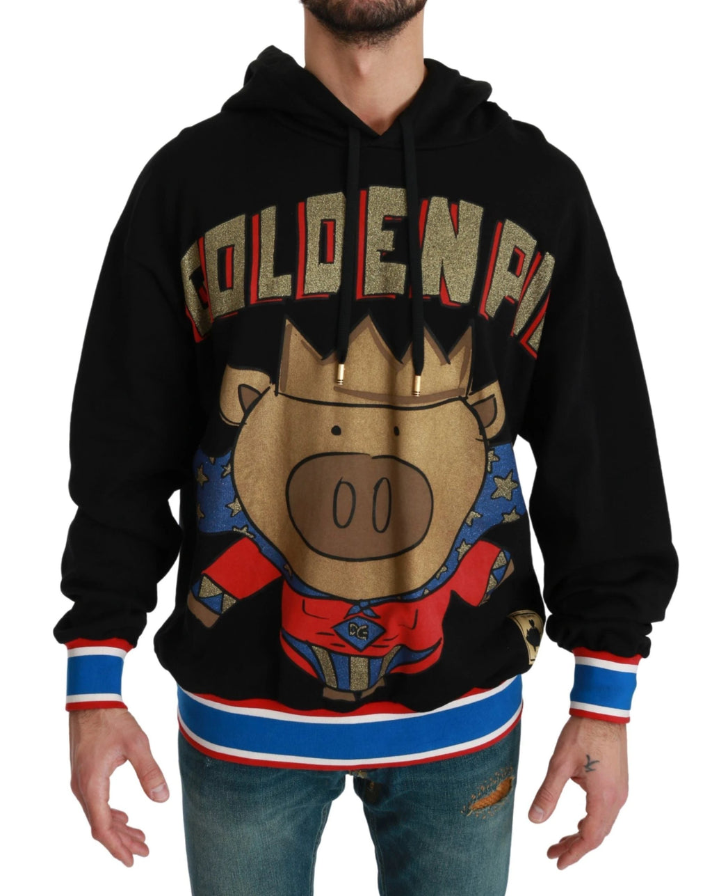 Dolce & Gabbana Black Sweater Pig of the Year Hooded by Dolce & Gabbana