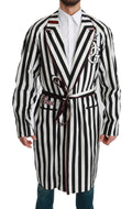 Dolce & Gabbana Black Coat Nightgown White Cotton Robe by Dolce & Gabbana