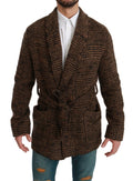 Dolce & Gabbana Brown Checkered Wool Robe Coat Wrap Jacket by Dolce & Gabbana