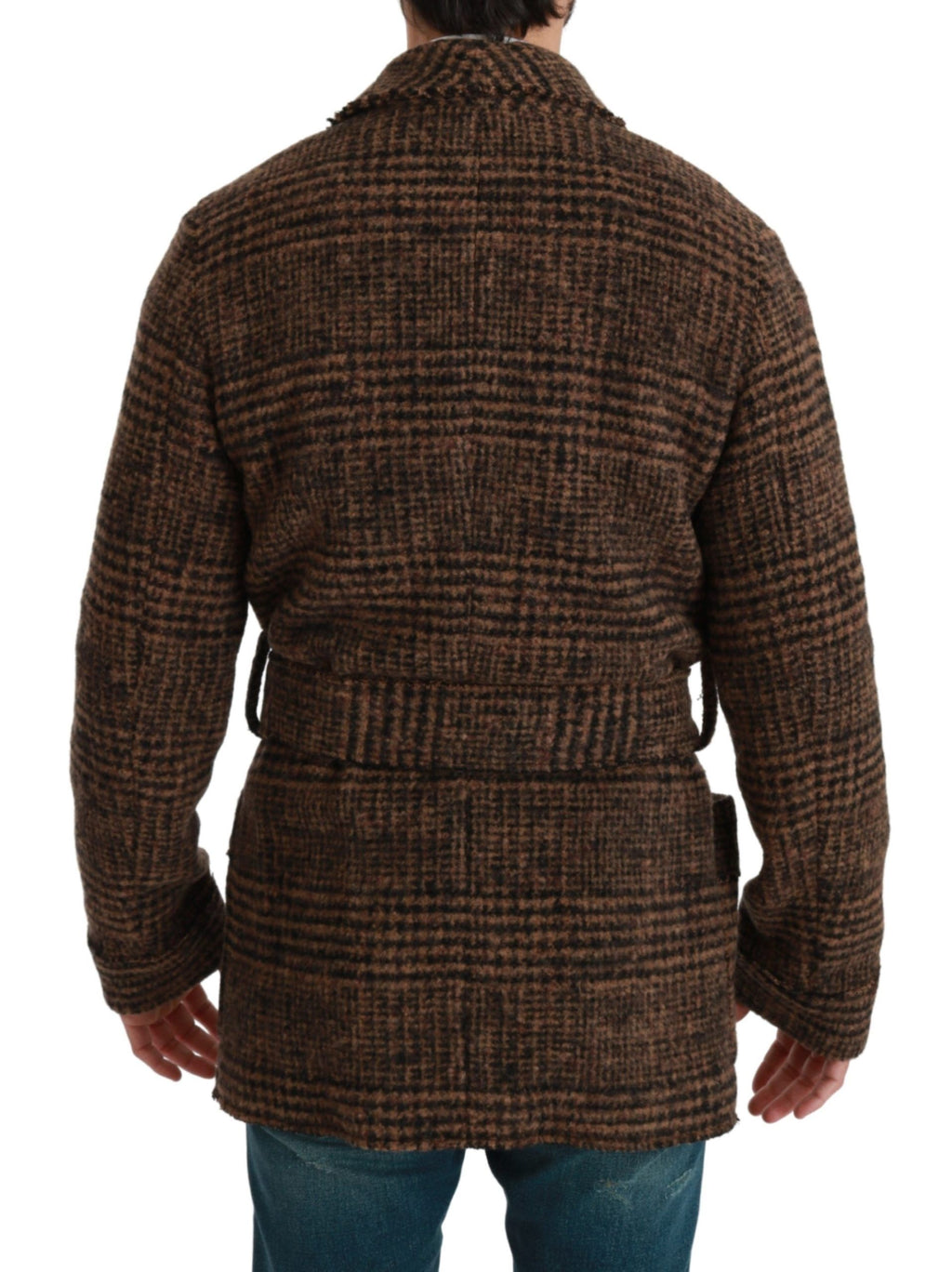Dolce & Gabbana Brown Checkered Wool Robe Coat Wrap Jacket by Dolce & Gabbana
