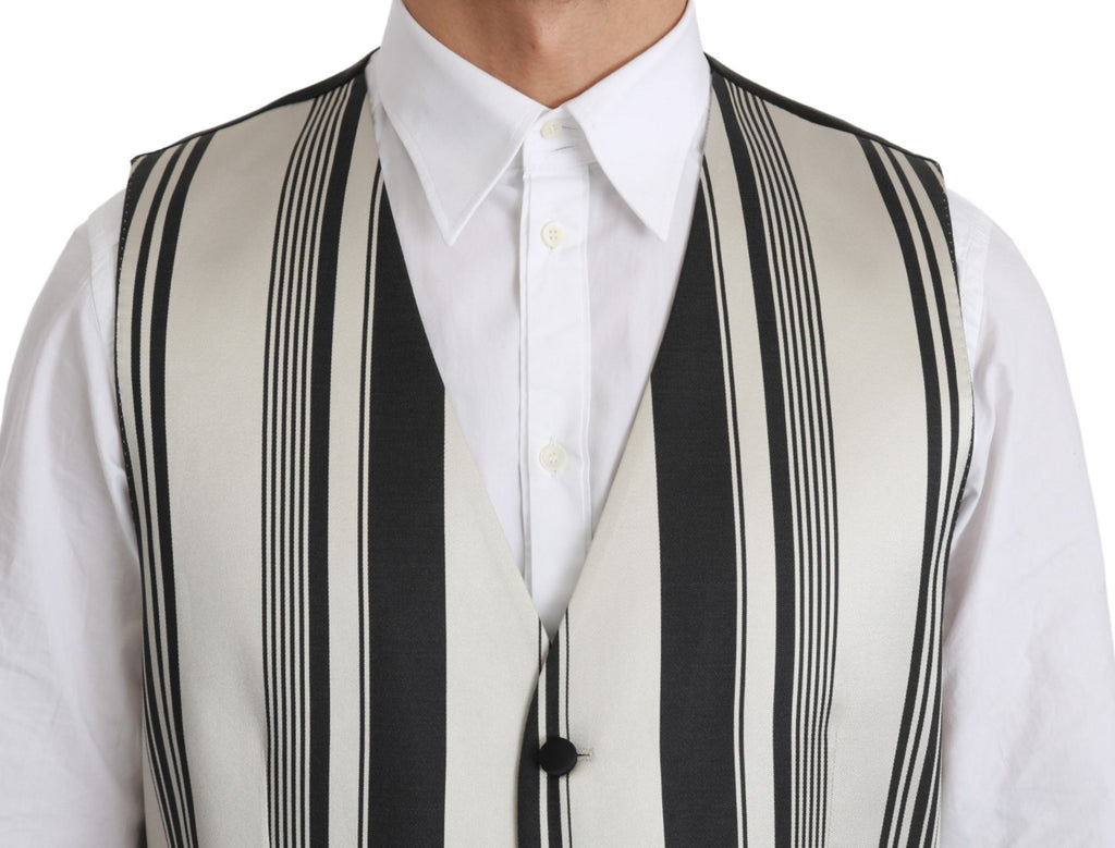 Dolce & Gabbana White Black Stripes Waistcoat Formal Vest by Dolce & Gabbana