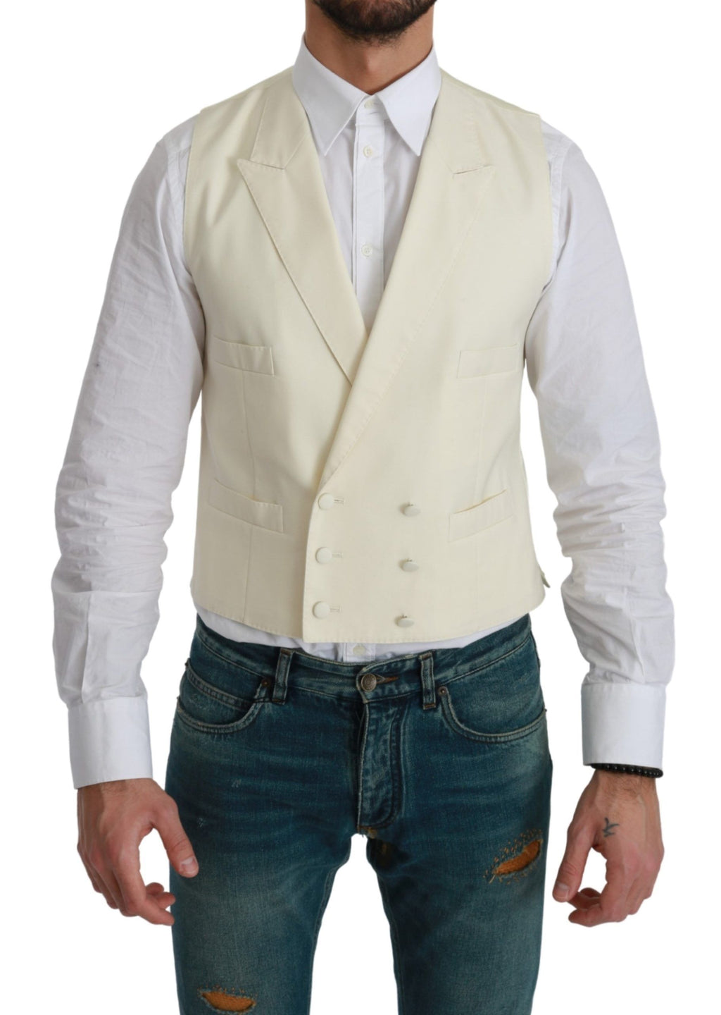 Dolce & Gabbana White Waistcoat Formal Wool Vest by Dolce & Gabbana