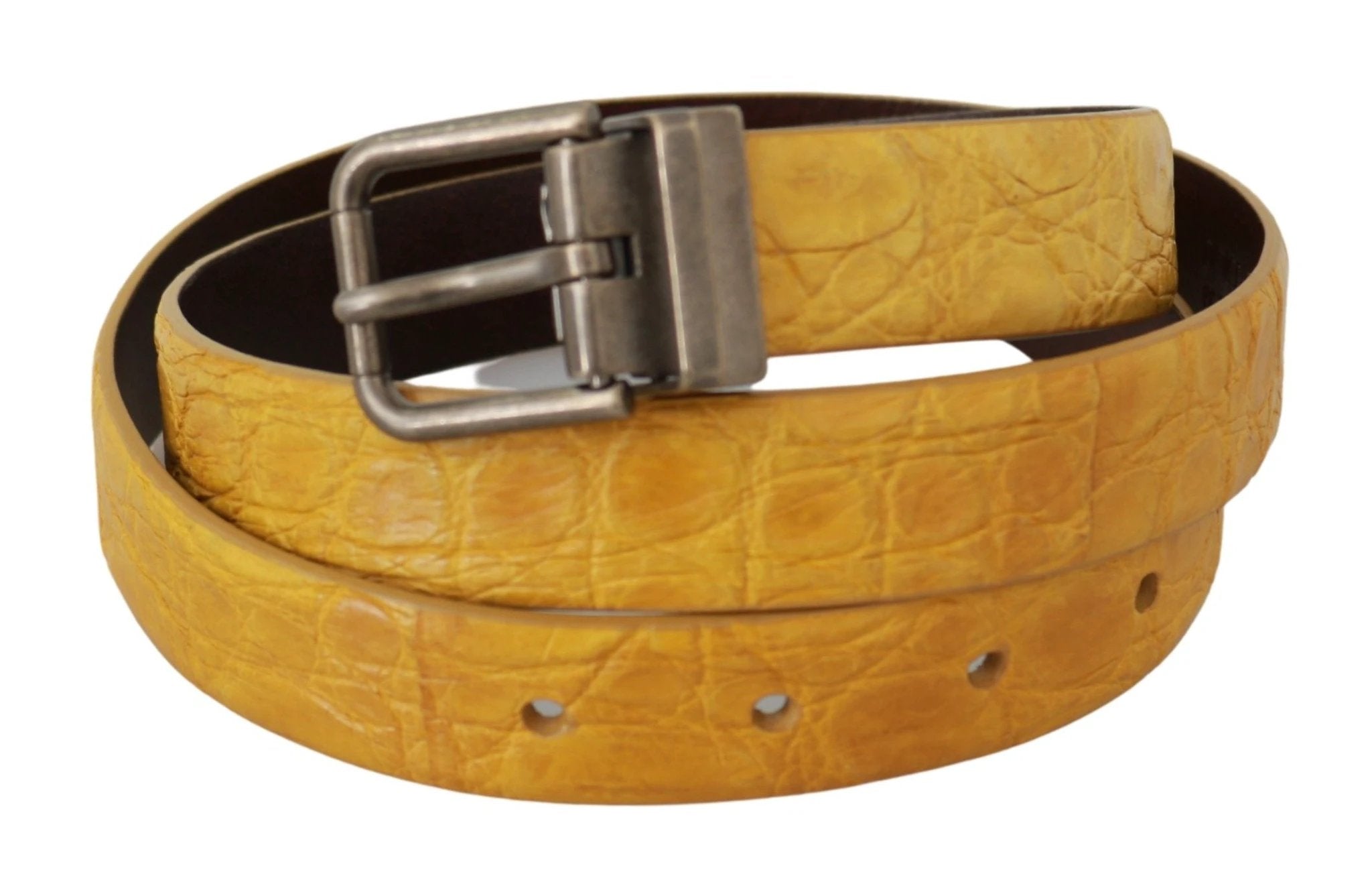 Dolce & Gabbana Yellow Exotic Skin Leather Grey Buckle Belt by Dolce & Gabbana