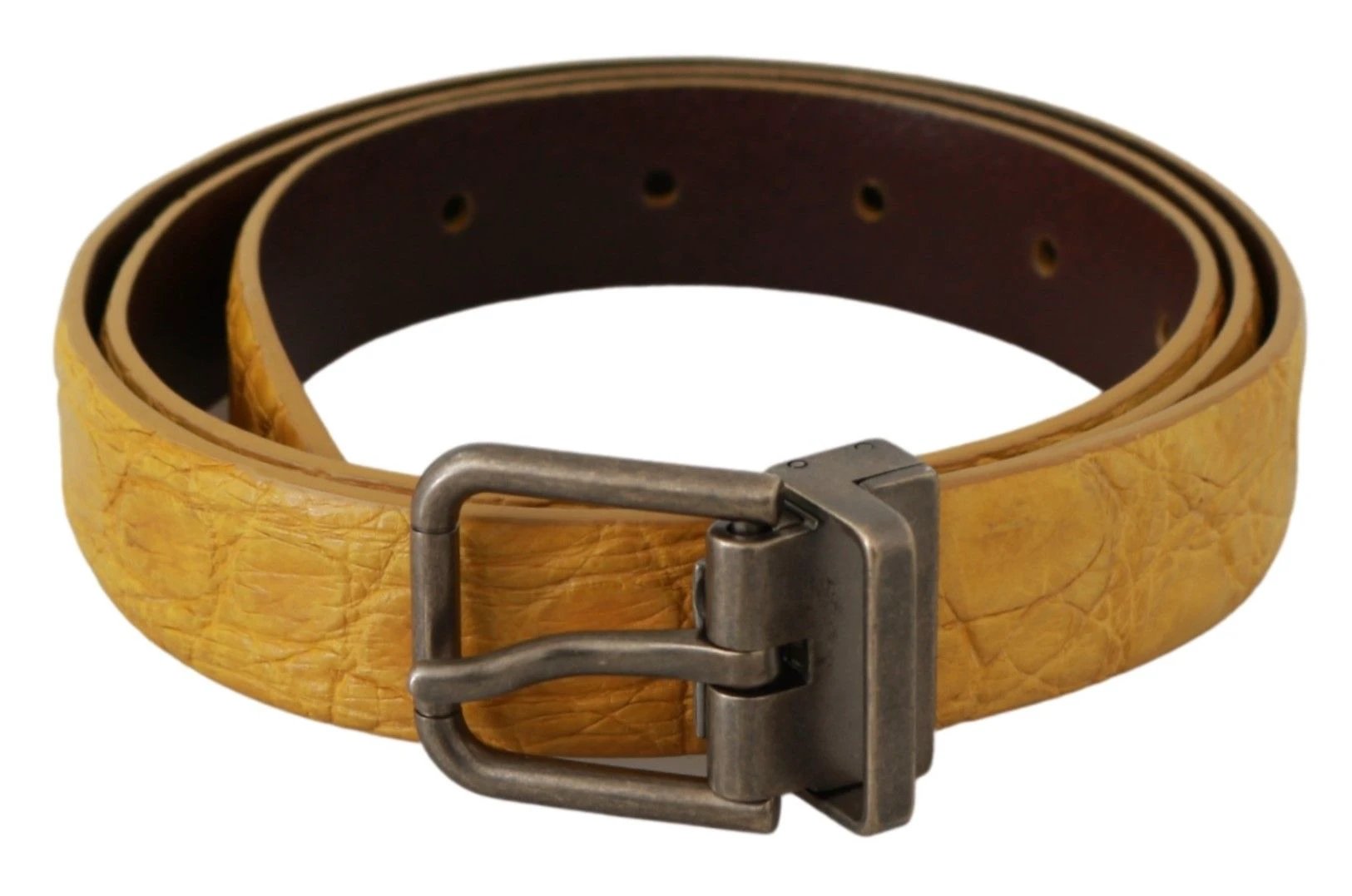 Dolce & Gabbana Yellow Exotic Skin Leather Grey Buckle Belt by Dolce & Gabbana