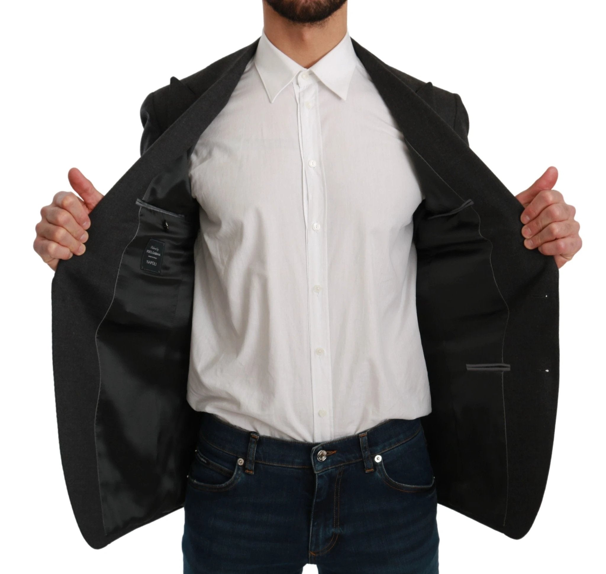 Dolce & Gabbana Gray NAPOLI Slim Fit Jacket Wool Blazer by Dolce & Gabbana