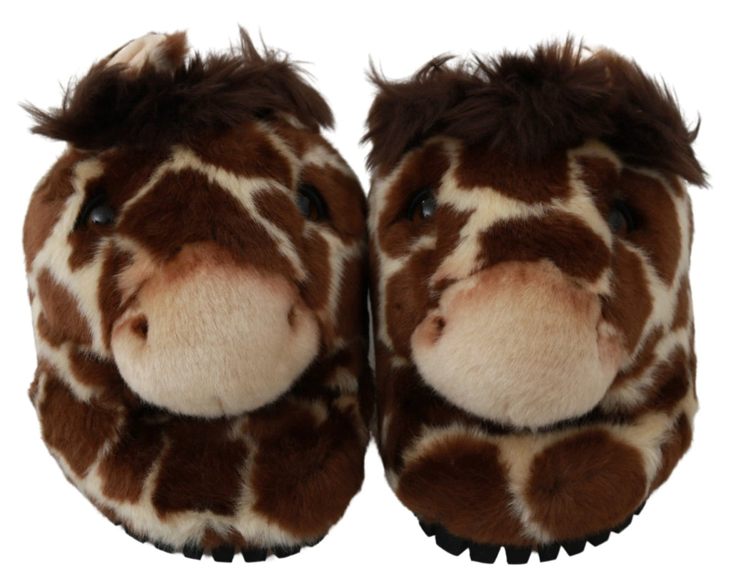 Dolce & Gabbana Brown Giraffe Slippers Flats Sandals Shoes by Dolce & Gabbana
