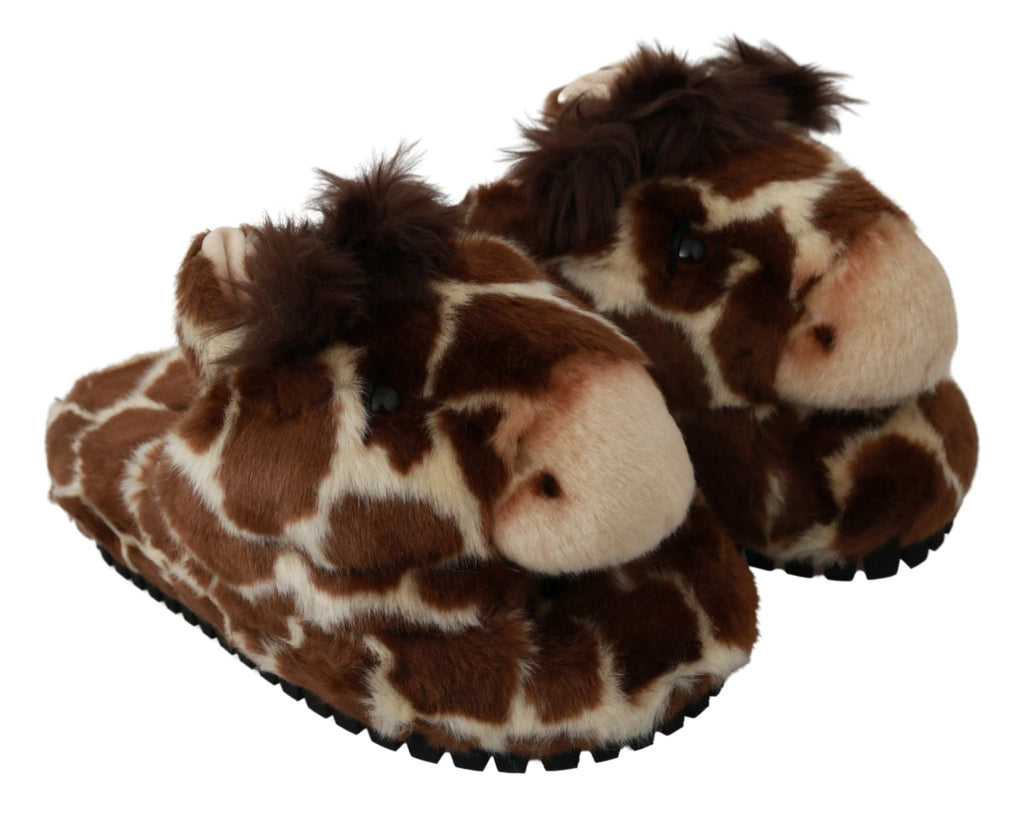 Dolce & Gabbana Brown Giraffe Slippers Flats Sandals Shoes by Dolce & Gabbana
