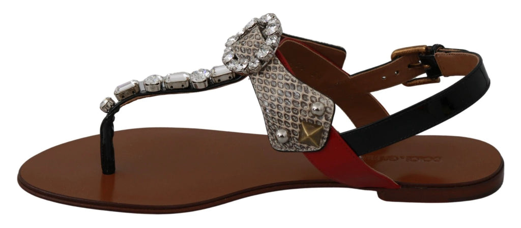 Dolce & Gabbana Leather Ayers Crystal Sandals Flip Flops Shoes by Dolce & Gabbana