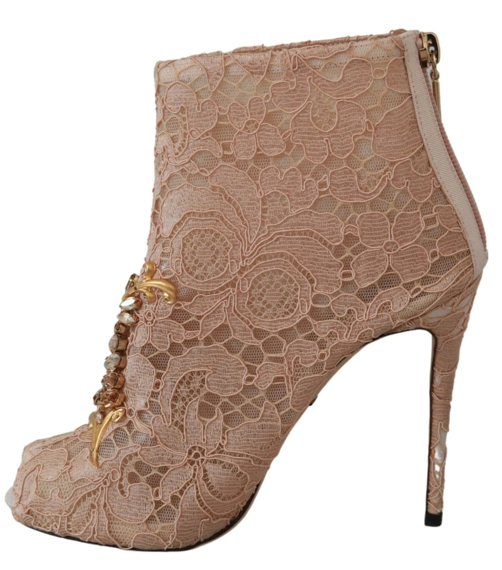 Dolce & Gabbana Pink Crystal Lace Booties Stilettos Shoes by Dolce & Gabbana