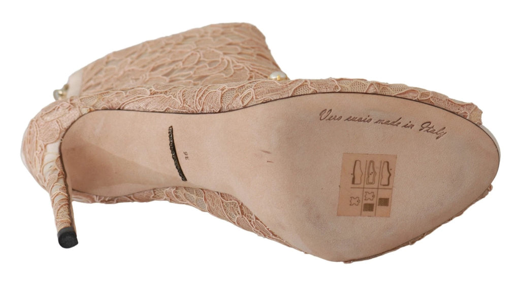 Dolce & Gabbana Pink Crystal Lace Booties Stilettos Shoes by Dolce & Gabbana
