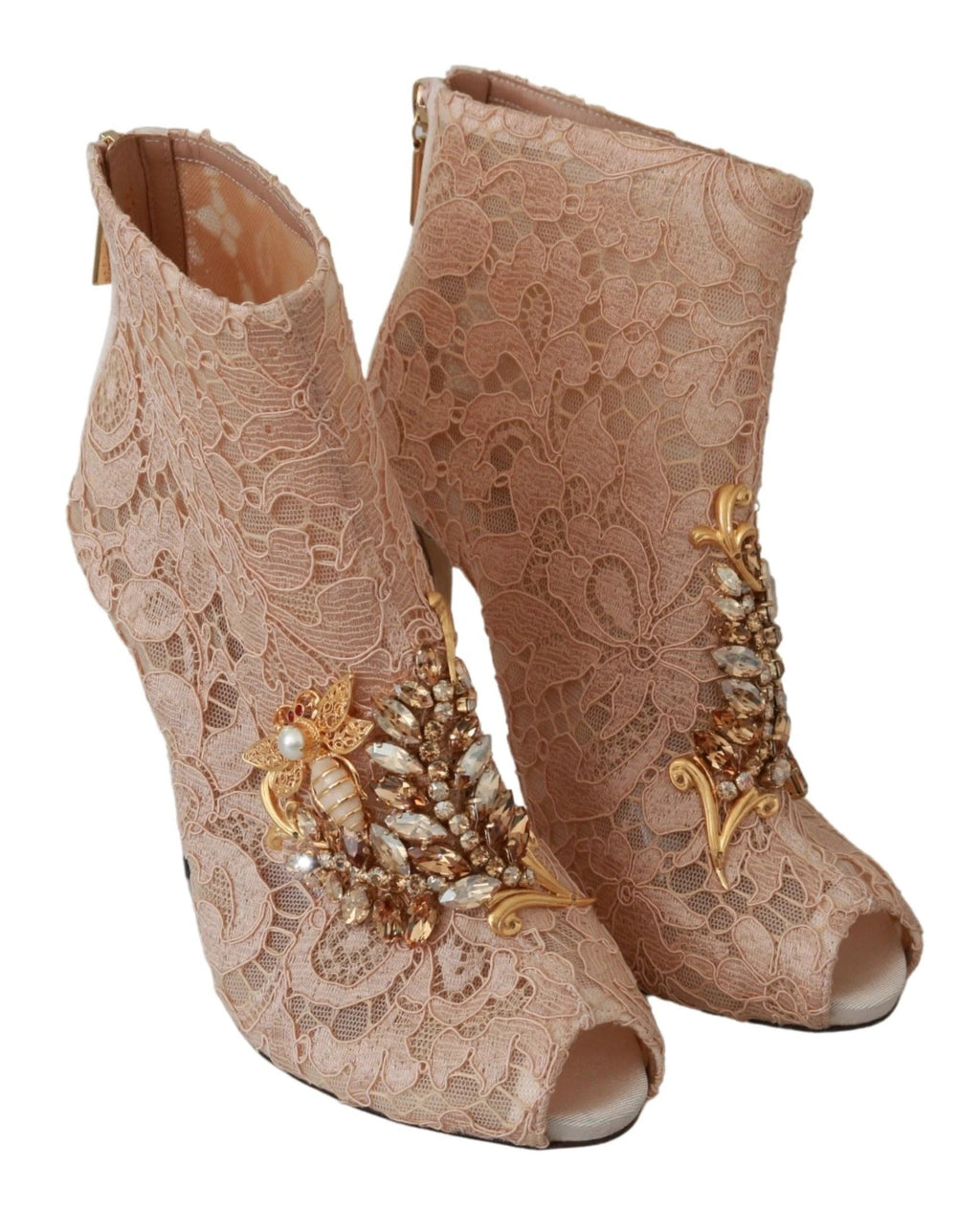 Dolce & Gabbana Pink Crystal Lace Booties Stilettos Shoes by Dolce & Gabbana