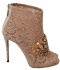 Dolce & Gabbana Pink Crystal Lace Booties Stilettos Shoes by Dolce & Gabbana
