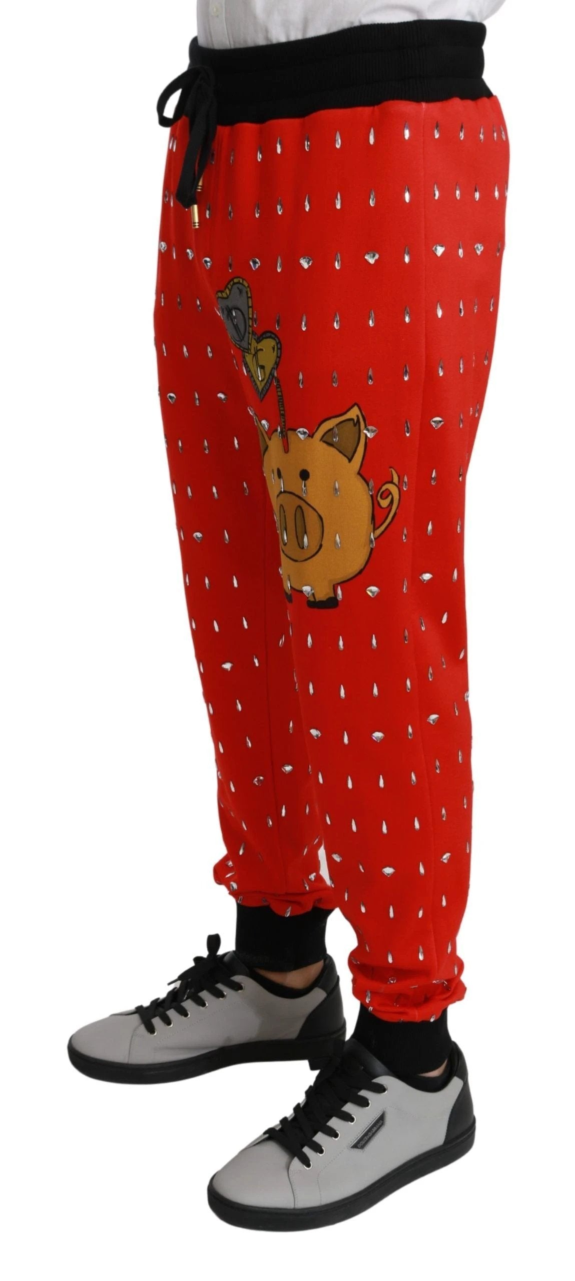 Dolce & Gabbana Red Piggy Bank Cotton Crystal Trousers Pants by Dolce & Gabbana