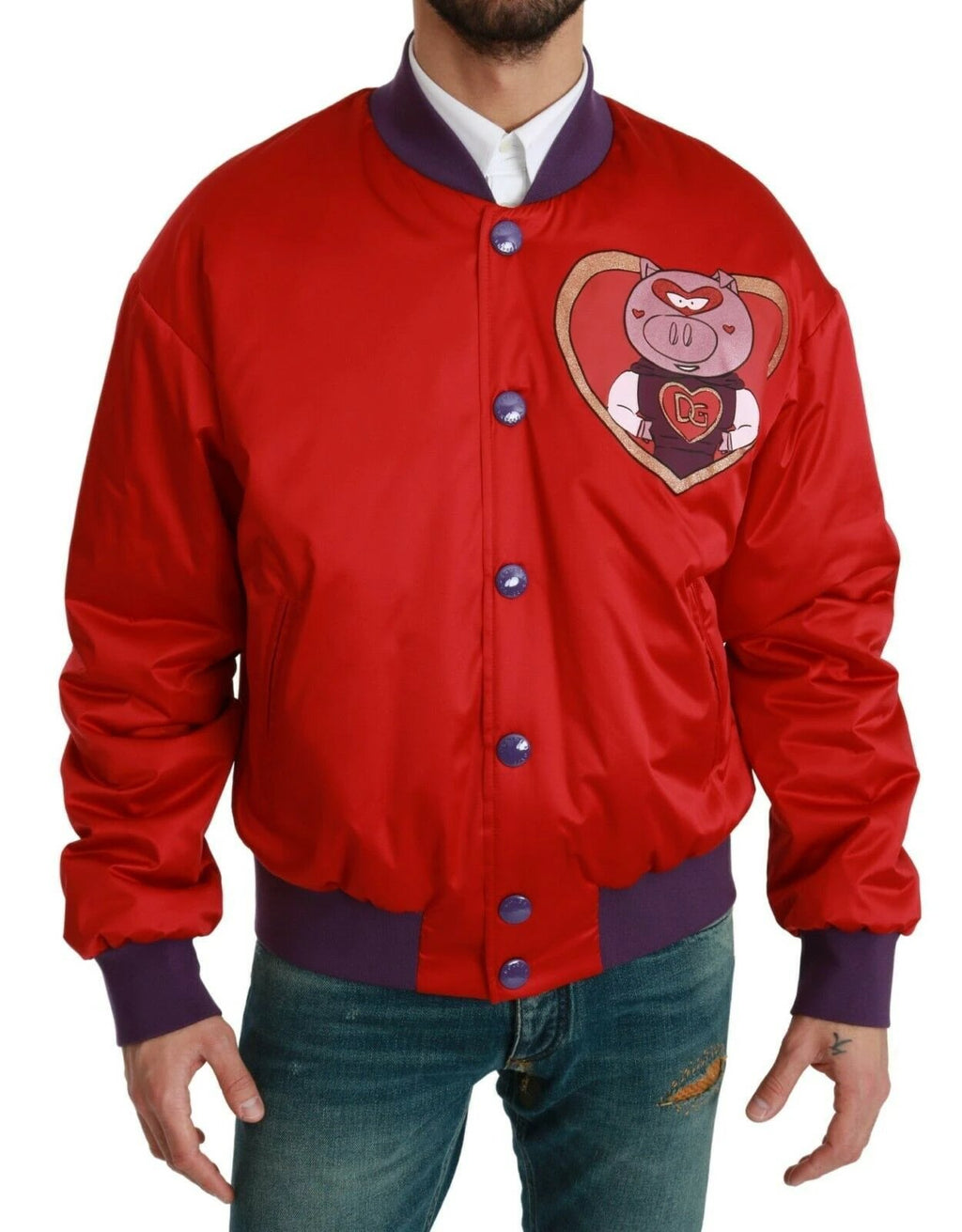 Dolce & Gabbana Red YEAR OF THE PIG Bomber Jacket by Dolce & Gabbana