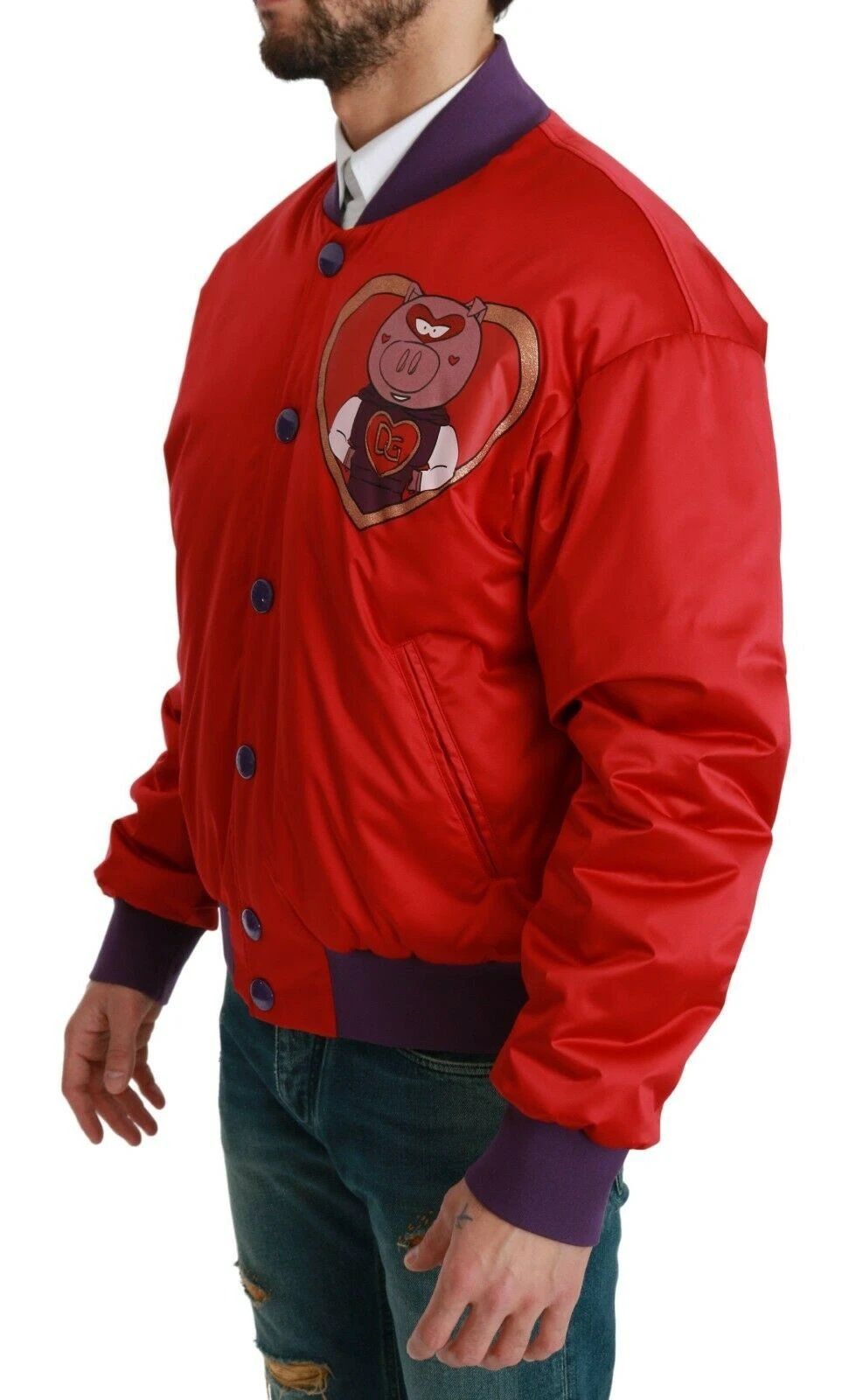 Dolce & Gabbana Red YEAR OF THE PIG Bomber Jacket by Dolce & Gabbana