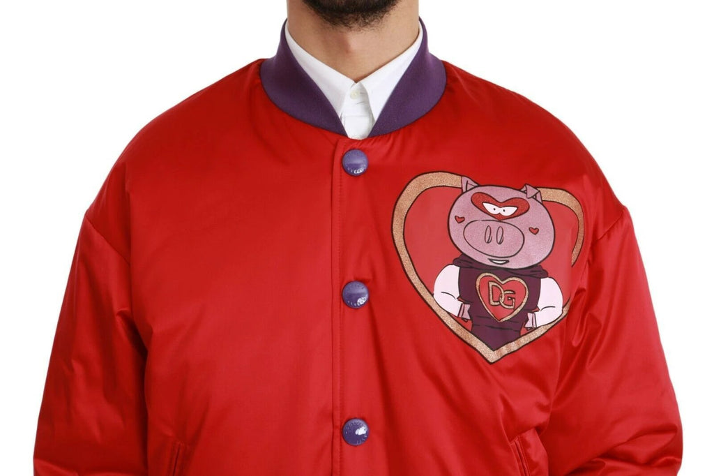 Dolce & Gabbana Red YEAR OF THE PIG Bomber Jacket by Dolce & Gabbana