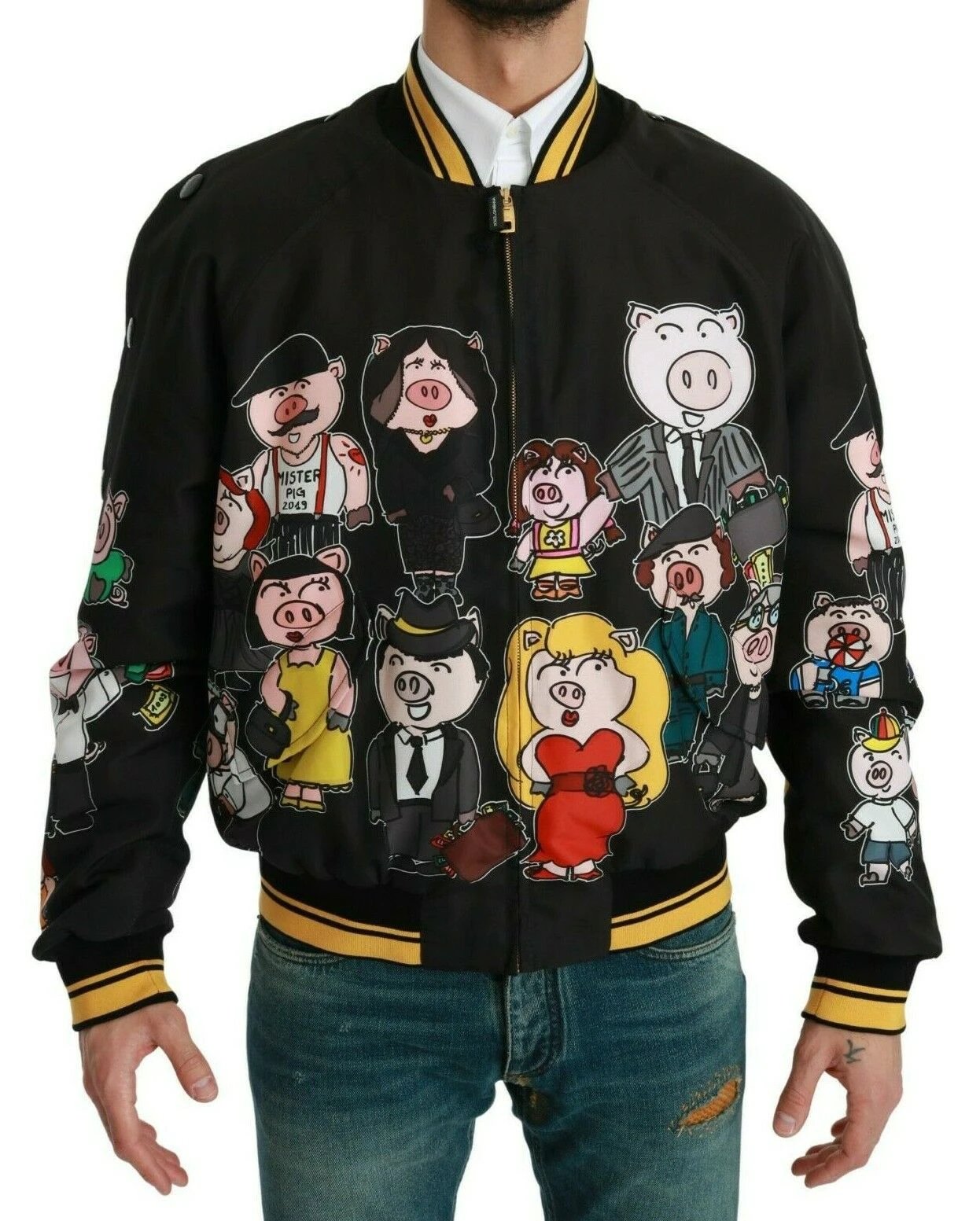Dolce & Gabbana Black YEAR OF THE PIG Bomber Jacket by Dolce & Gabbana