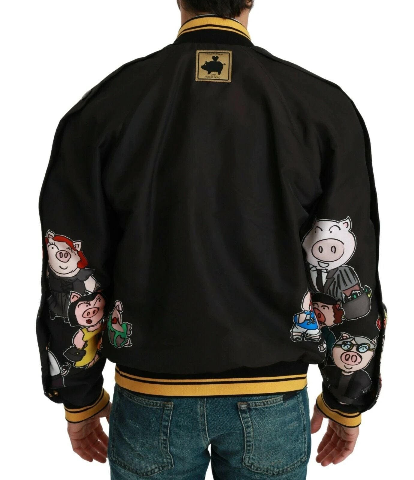 Dolce & Gabbana Black YEAR OF THE PIG Bomber Jacket by Dolce & Gabbana