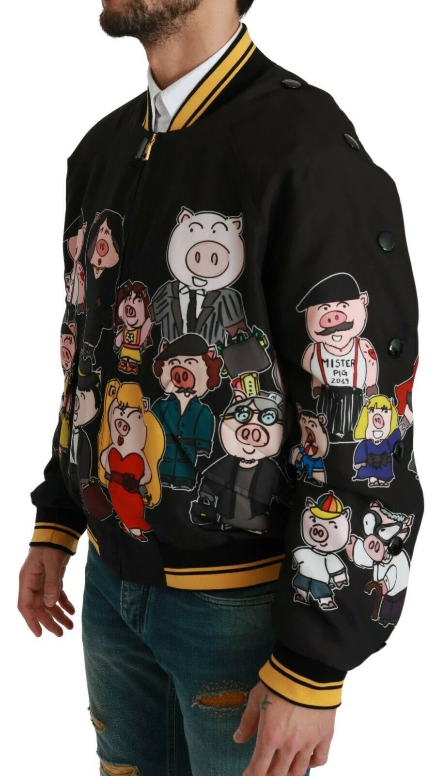 Dolce & Gabbana Black YEAR OF THE PIG Bomber Jacket by Dolce & Gabbana