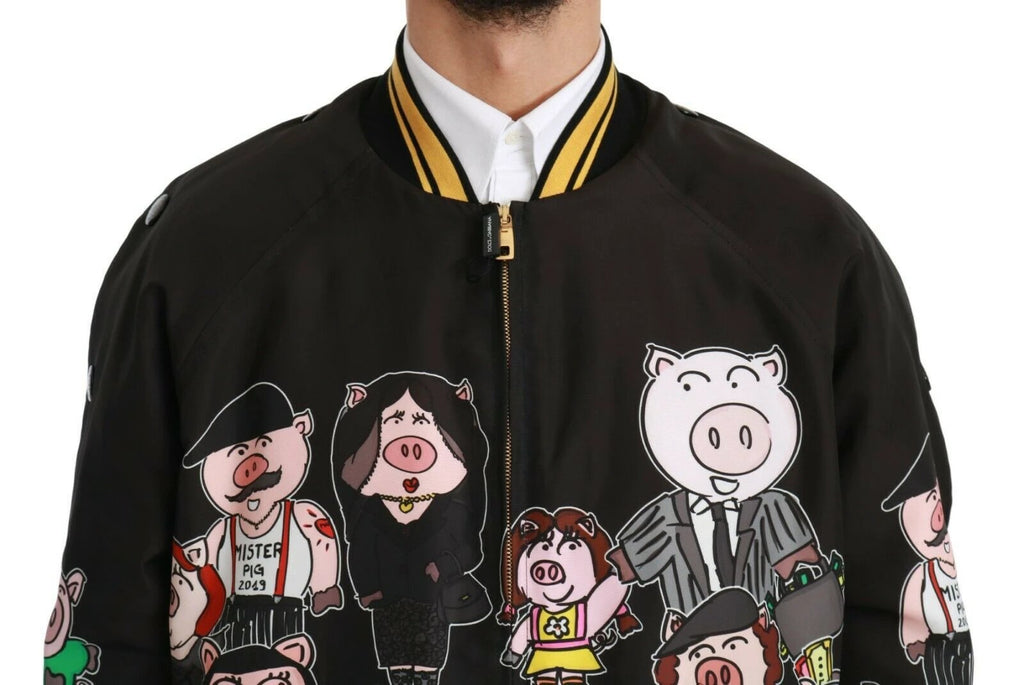 Dolce & Gabbana Black YEAR OF THE PIG Bomber Jacket by Dolce & Gabbana