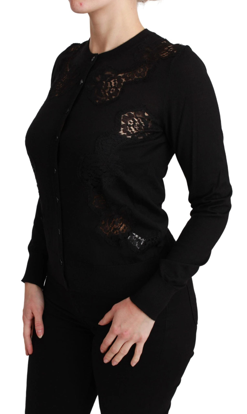 Dolce & Gabbana Black Cashmere Lace Cardigan Sweater by Dolce & Gabbana