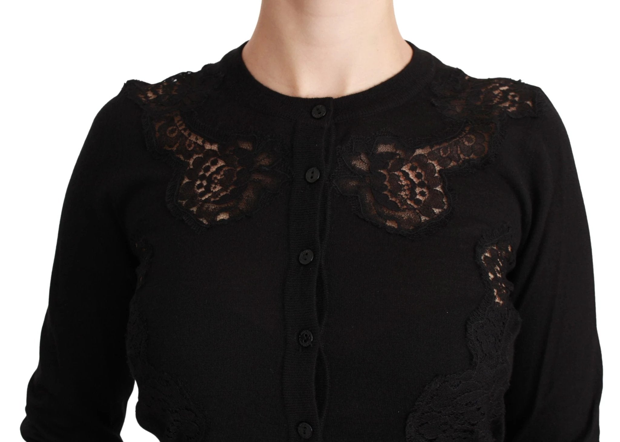 Dolce & Gabbana Black Cashmere Lace Cardigan Sweater by Dolce & Gabbana