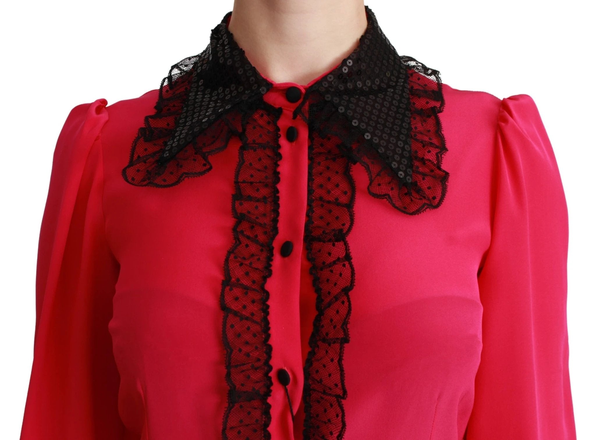 Dolce & Gabbana Pink Silk Black Sequin Lace Shirt Blouse by Dolce & Gabbana