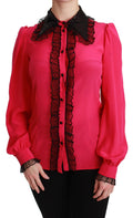 Dolce & Gabbana Pink Silk Black Sequin Lace Shirt Blouse by Dolce & Gabbana