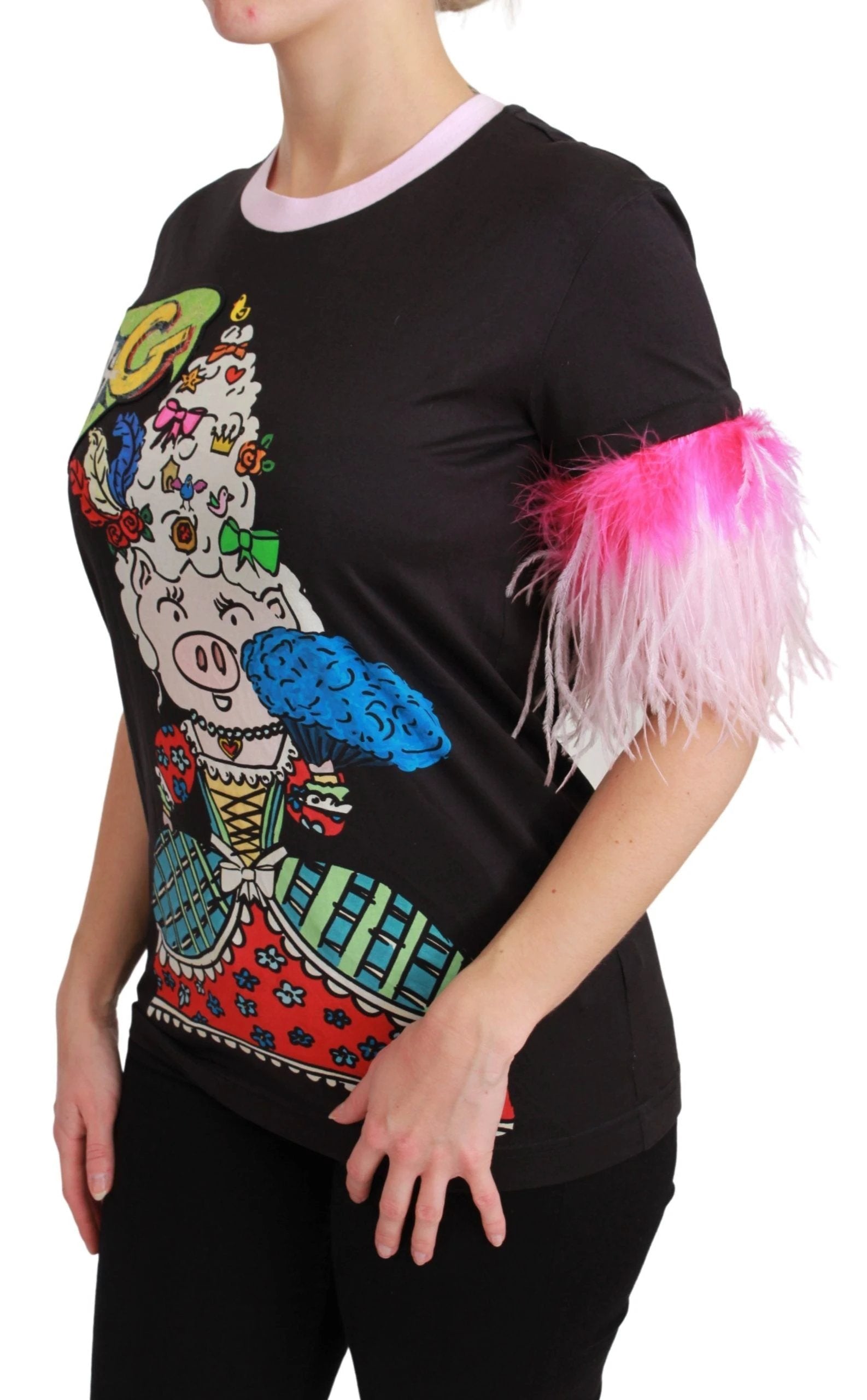 Dolce & Gabbana Black YEAR OF THE PIG Top Cotton T-shirt by Dolce & Gabbana