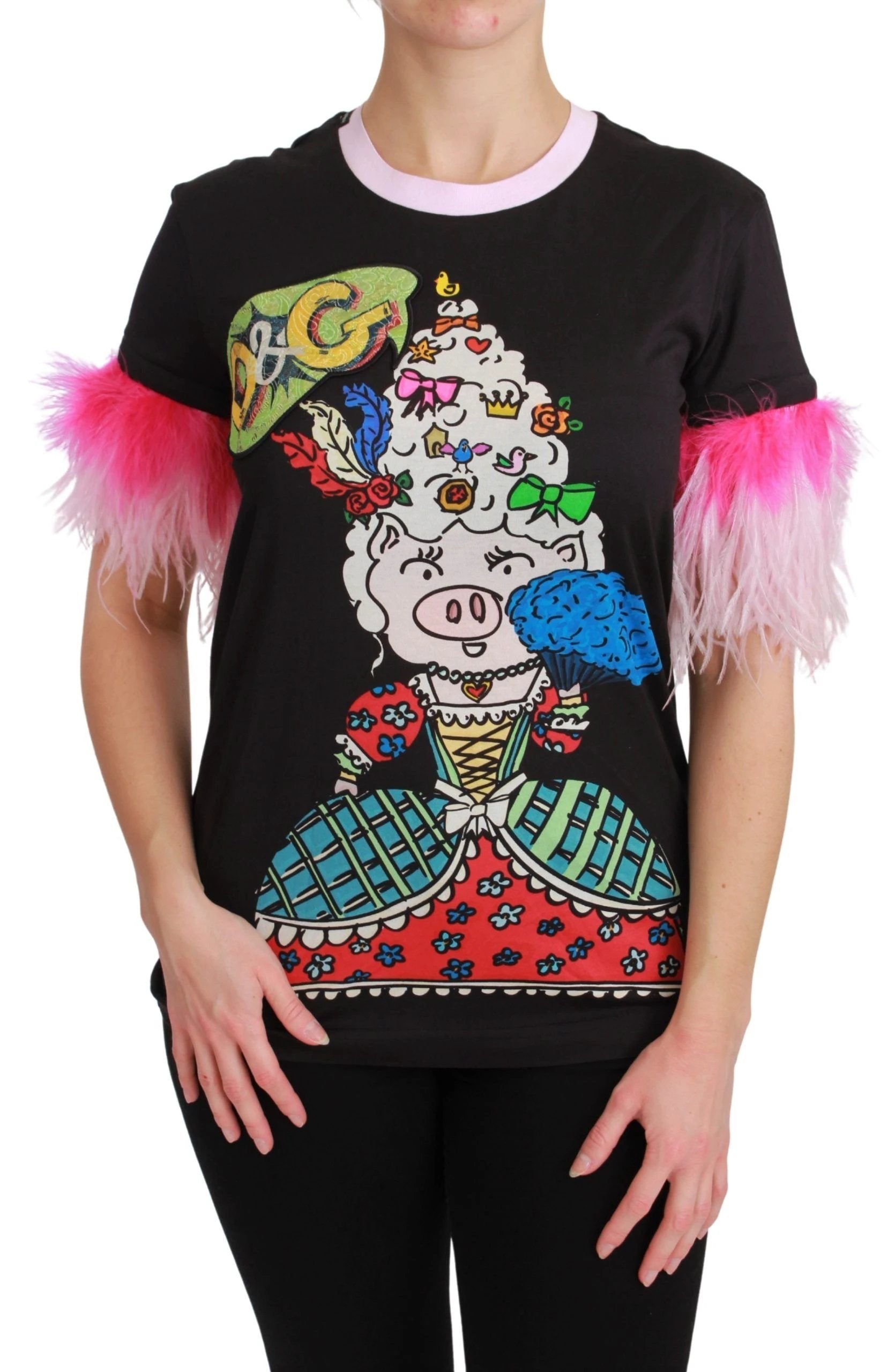 Dolce & Gabbana Black YEAR OF THE PIG Top Cotton T-shirt by Dolce & Gabbana