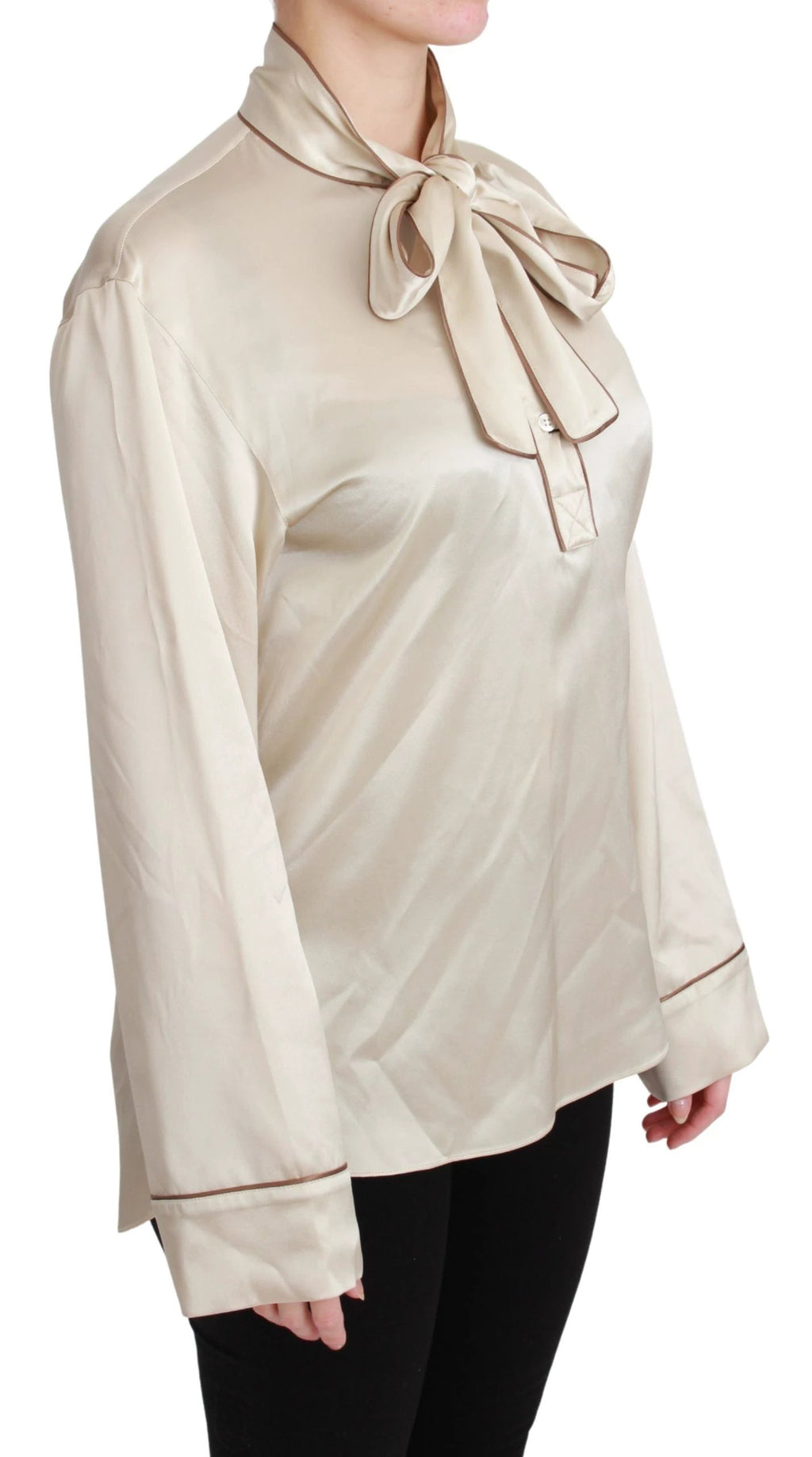 Dolce & Gabbana Beige Sleeve Top Queen Silk Satin Blouse by Dolce & Gabbana