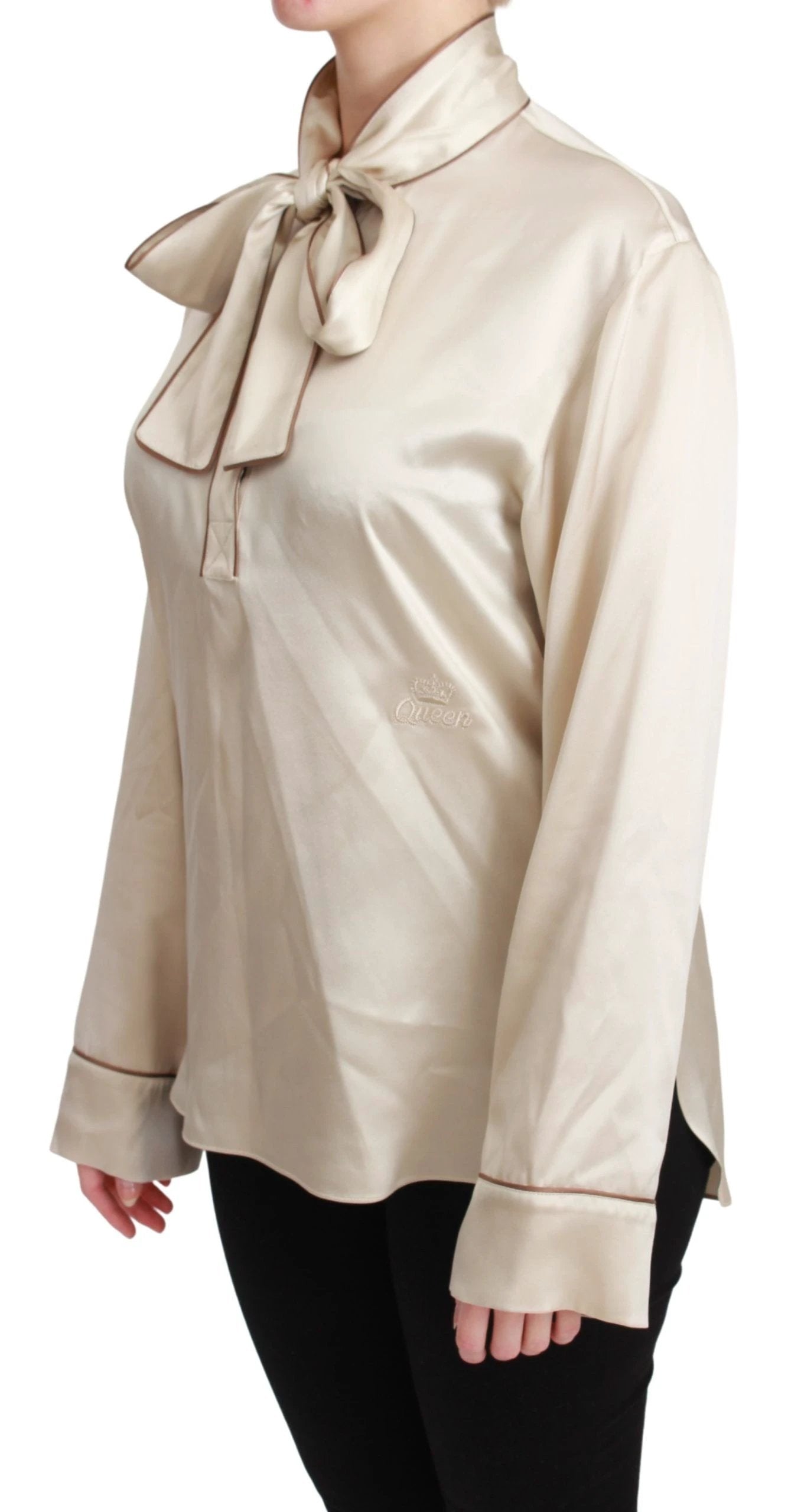 Dolce & Gabbana Beige Sleeve Top Queen Silk Satin Blouse by Dolce & Gabbana