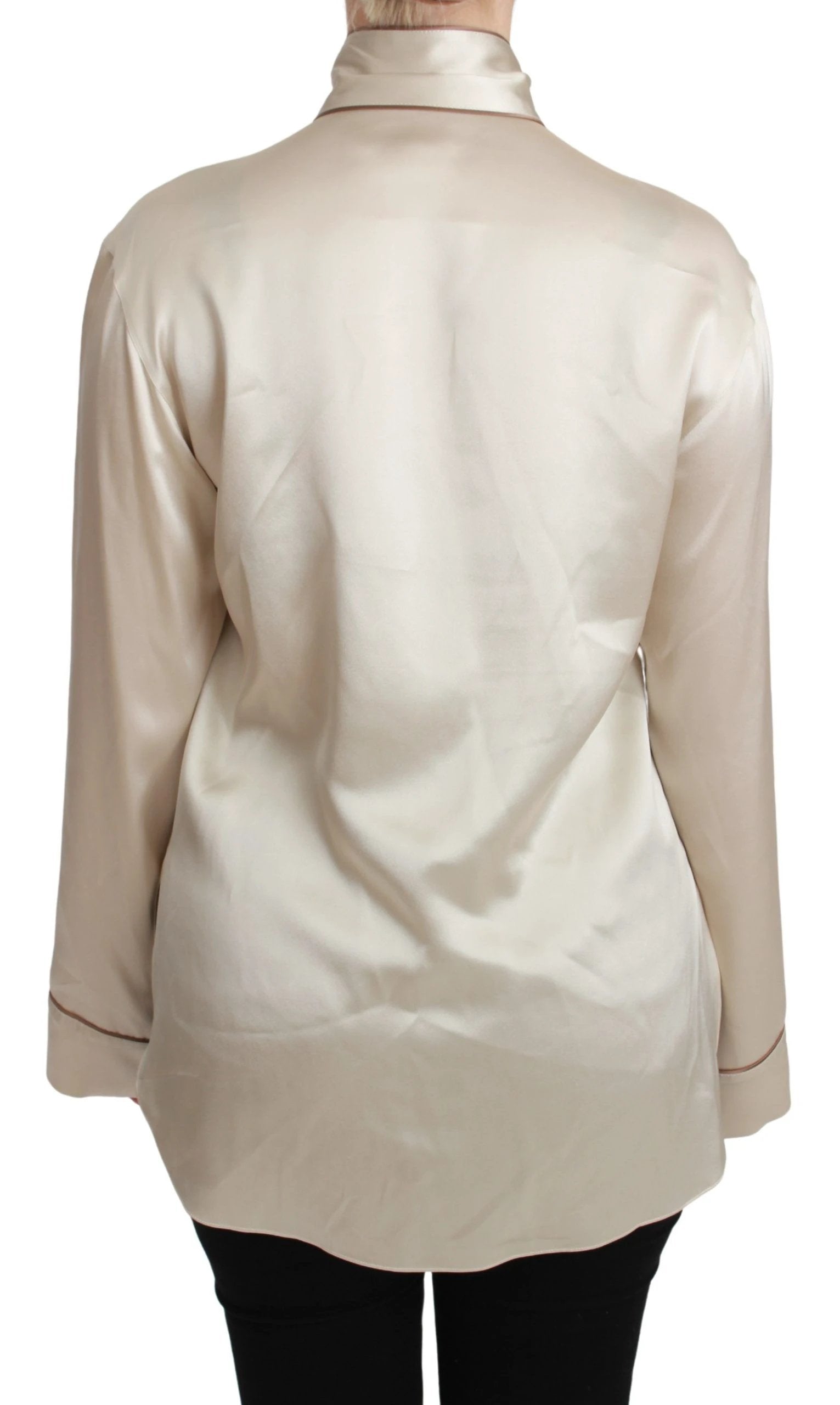 Dolce & Gabbana Beige Sleeve Top Queen Silk Satin Blouse by Dolce & Gabbana