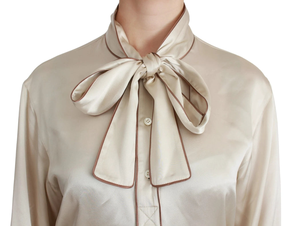 Dolce & Gabbana Beige Sleeve Top Queen Silk Satin Blouse by Dolce & Gabbana
