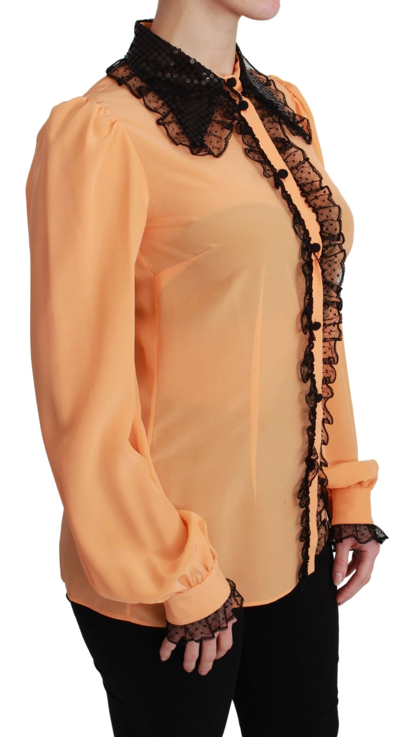 Dolce & Gabbana Yellow Silk Sequin Lace Blouse Shirt by Dolce & Gabbana