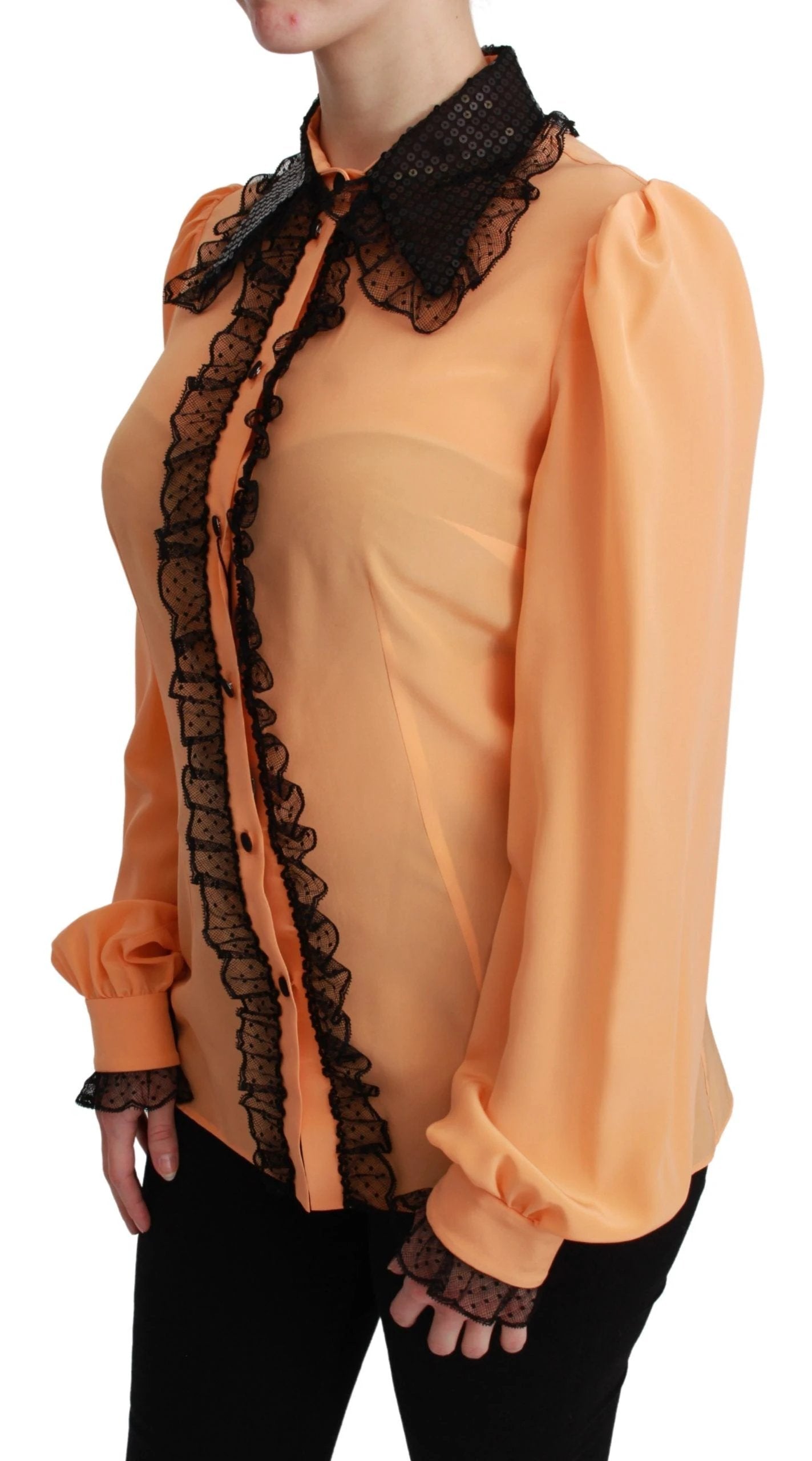 Dolce & Gabbana Yellow Silk Sequin Lace Blouse Shirt by Dolce & Gabbana