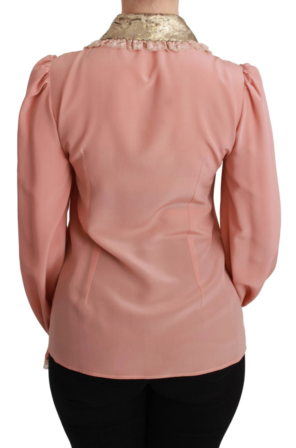 Dolce & Gabbana Pink Silk Gold Sequin Lace Blouse Shirt by Dolce & Gabbana