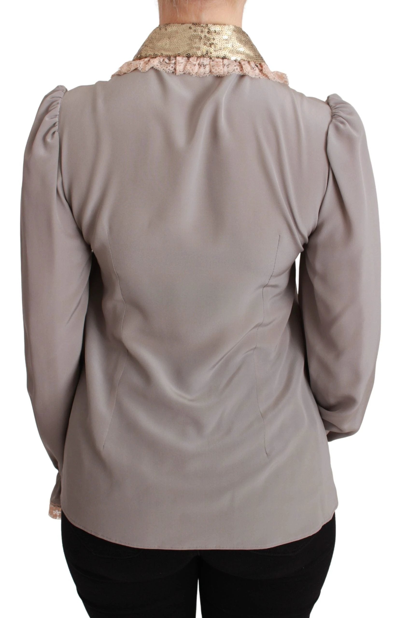 Dolce & Gabbana Gray Silk Gold Sequin Lace Blouse Shirt by Dolce & Gabbana