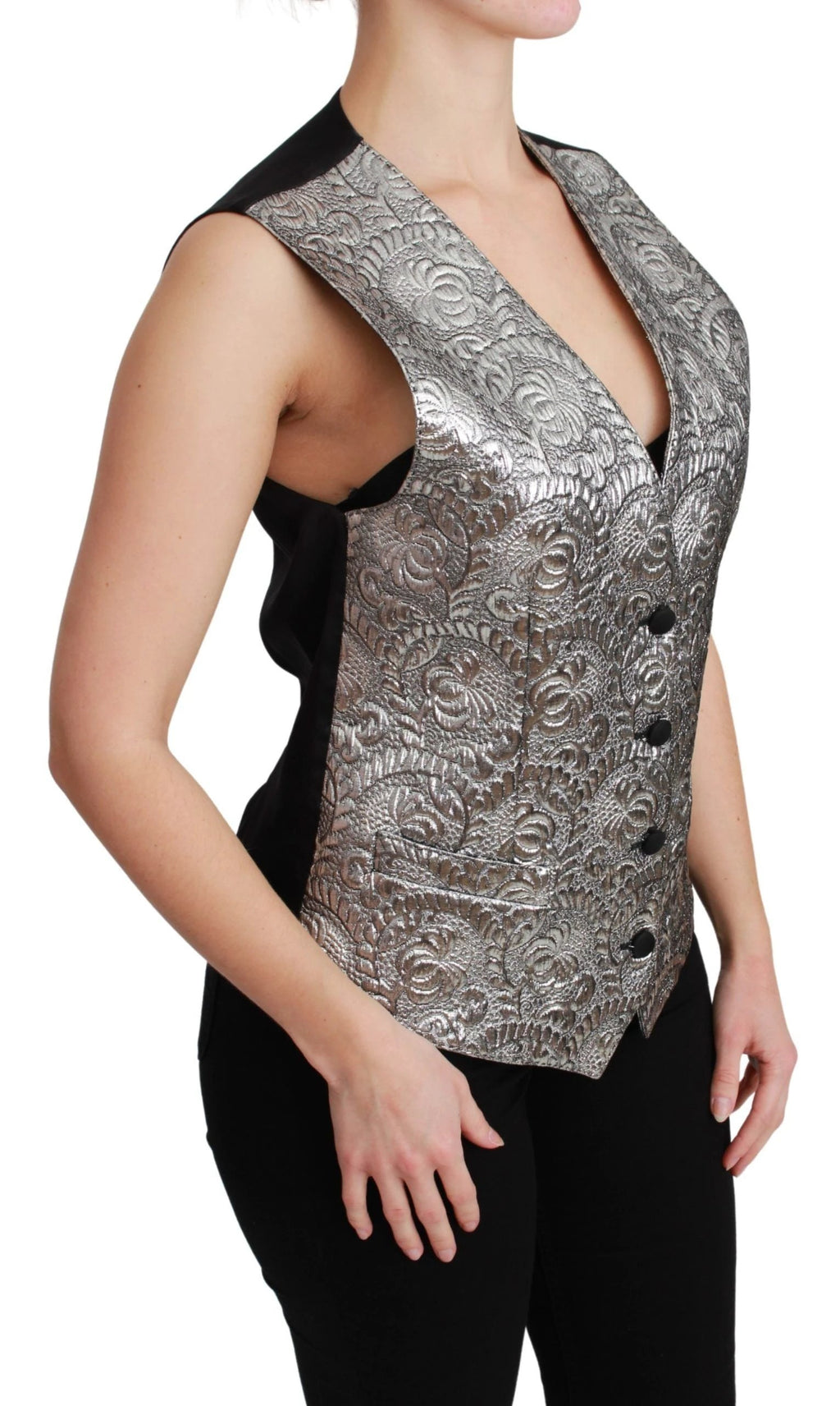 Dolce & Gabbana Silver Brocade Sleeveless Metallic Top by Dolce & Gabbana