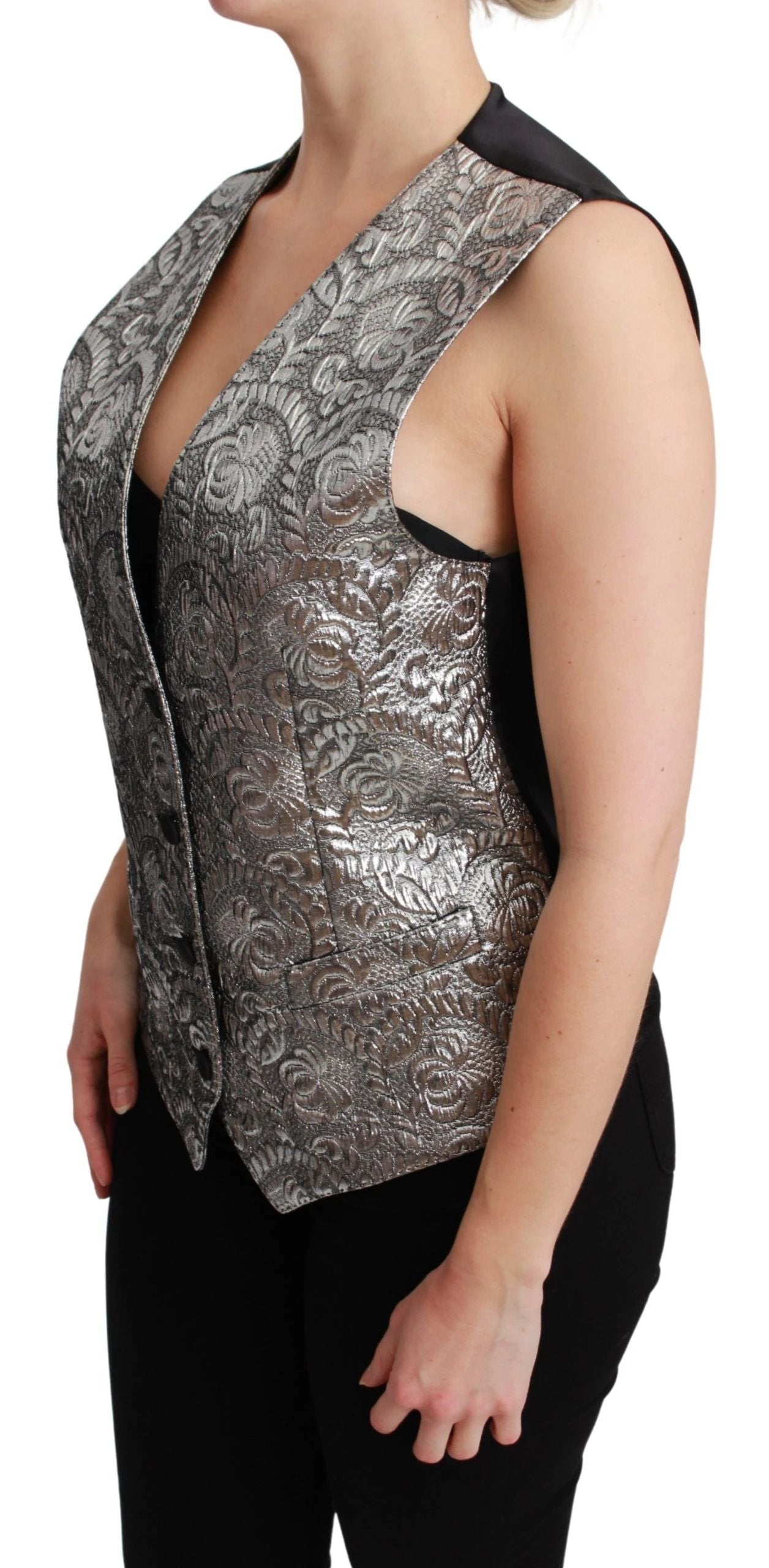 Dolce & Gabbana Silver Brocade Sleeveless Metallic Top by Dolce & Gabbana